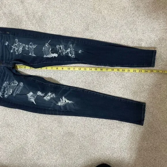 AE distressed, skinny jeans, size 2 dark wash, high-rise stretch denim - Picture 4 of 6